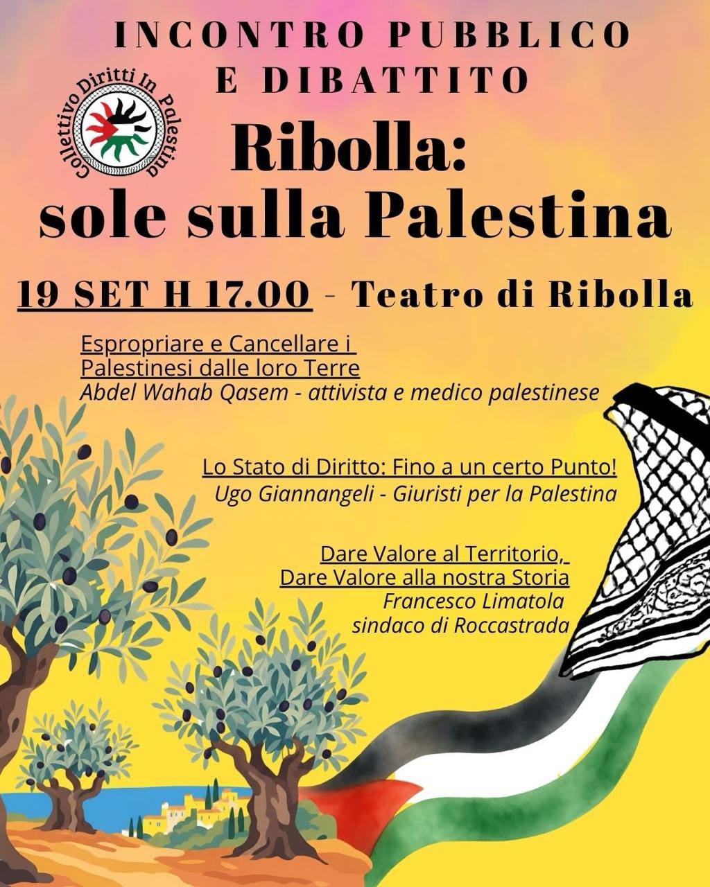 Incontro Pubblico e Dibattito Ribolla: sole sulla Palestina